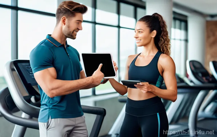 헬스트레이너 인바디 해석법 - **Prompt:** A bright, modern fitness center with large windows. A diverse young adult, wearing suppo...