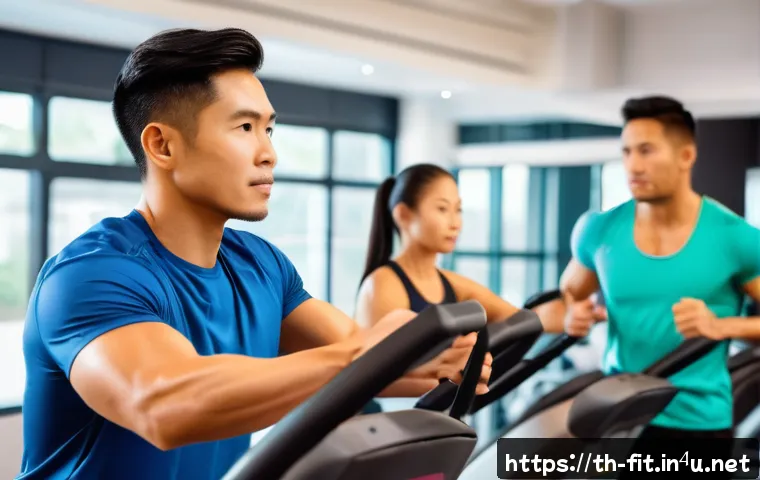 헬스트레이너 심폐 지구력 훈련 - A detailed fitness trainer coaching a diverse group of adult clients in a modern gym setting, demons...