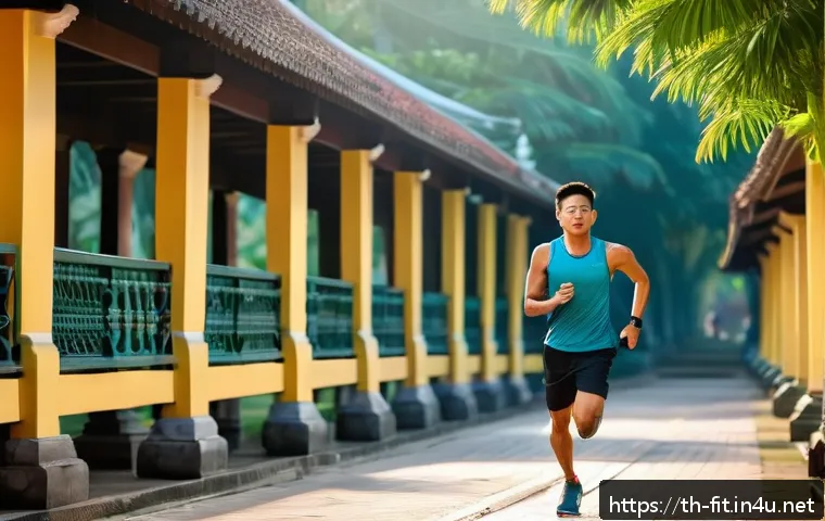 헬스트레이너가 알아야 할 운동 생리학 - A detailed fitness training scene showing a young Thai man in athletic wear performing interval runn...