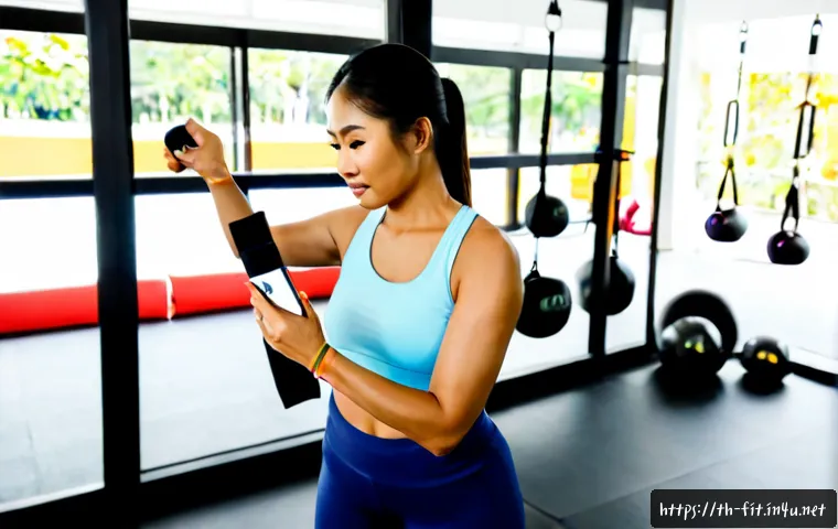 Home 17 헬스트레이너 트렌드 분석 - Photorealistic modern Bangkok fitness studio, Thai personal trainer in neat athletic clothing guidin...